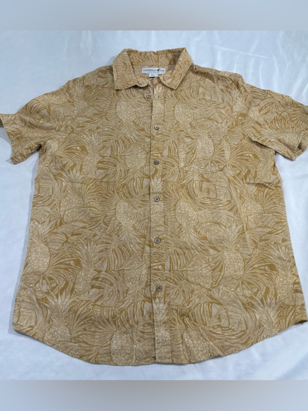 Caribbean Joe Tan Pineapple-Pattern Short Sleeve Button-Up